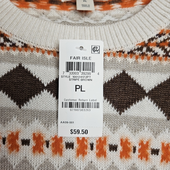 Style & Co Women's Fair Isle Pullover Sweater Brown Orange NWT Size Large Petite - Picture 6 of 11